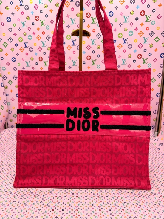 Dior Handbags - Dior Miss Dior Hot Pink Tote with Black Logo Trim